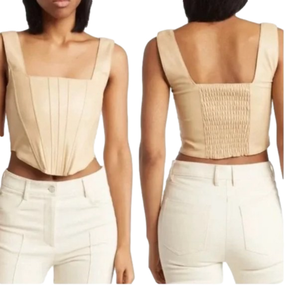 7 For All Mankind Women's Faux Leather Corset Sleeveless Top Size L